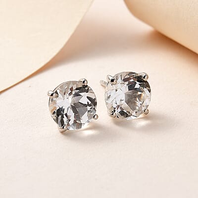 White Topaz Stud Earrings in Platinum Over Sterling Silver 11.00 ctw