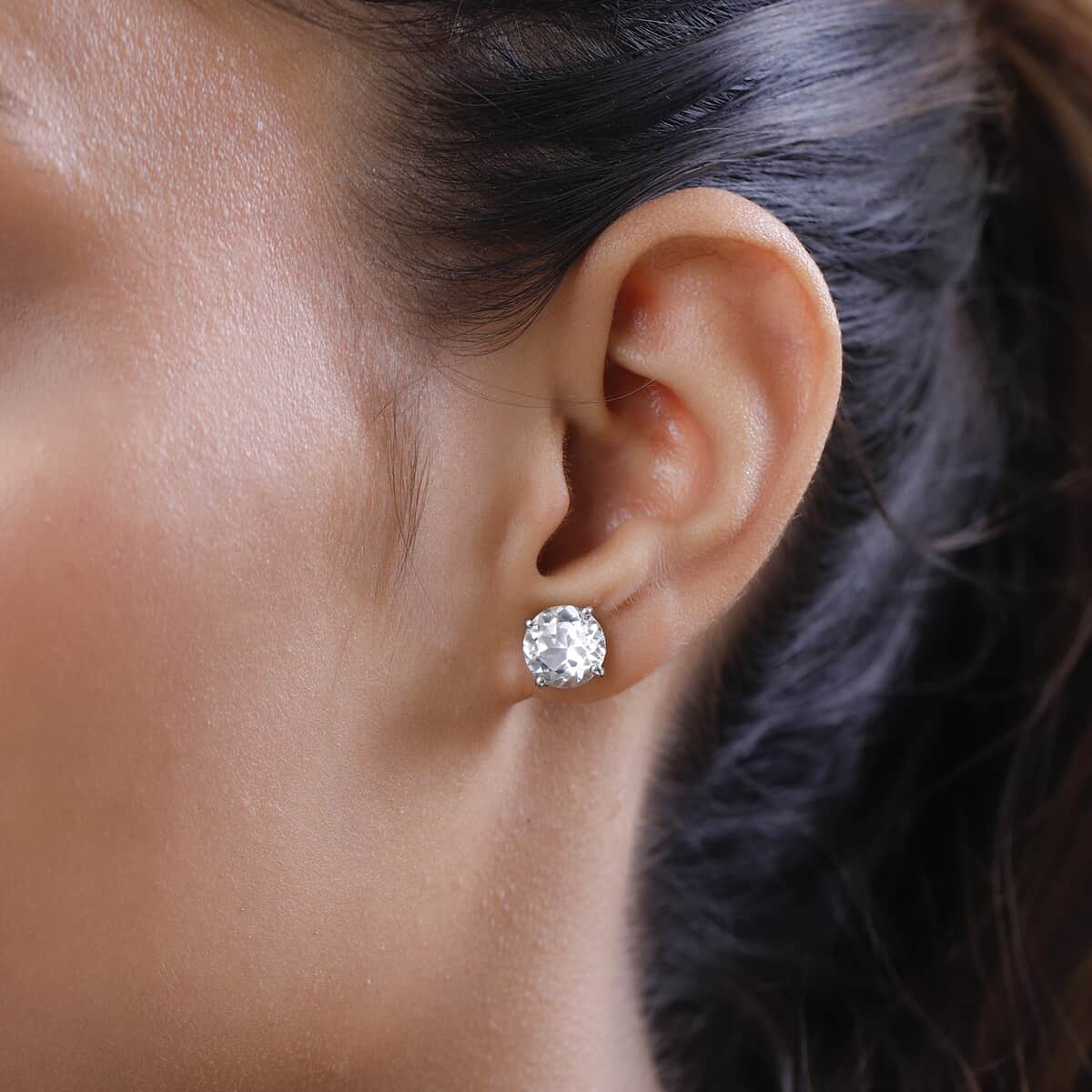 White Topaz Stud Earrings in Platinum Over Sterling Silver 11.00 ctw image number 2