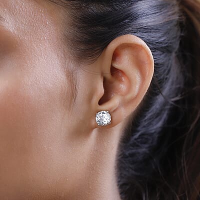 White Topaz Stud Earrings in Platinum Over Sterling Silver 11.00 ctw