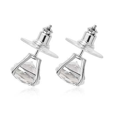 White Topaz Stud Earrings in Platinum Over Sterling Silver 11.00 ctw