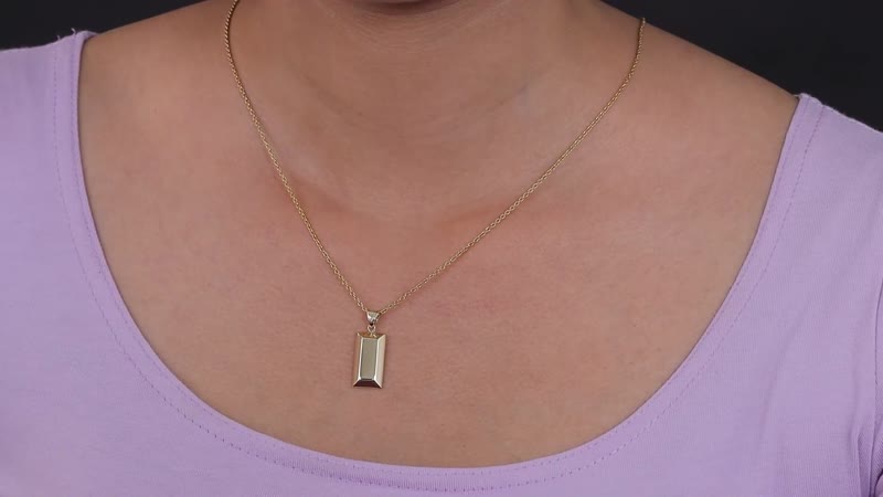 10K Yellow Gold Bar Pendant , Natural Pink Diamond Accent Pendant , Gold Bar Jewelry