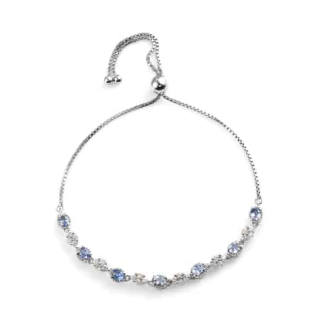 Ceylon Blue Sapphire and Zircon Bolo Bracelet in Platinum Over Sterling Silver 2.35 ctw image number 0