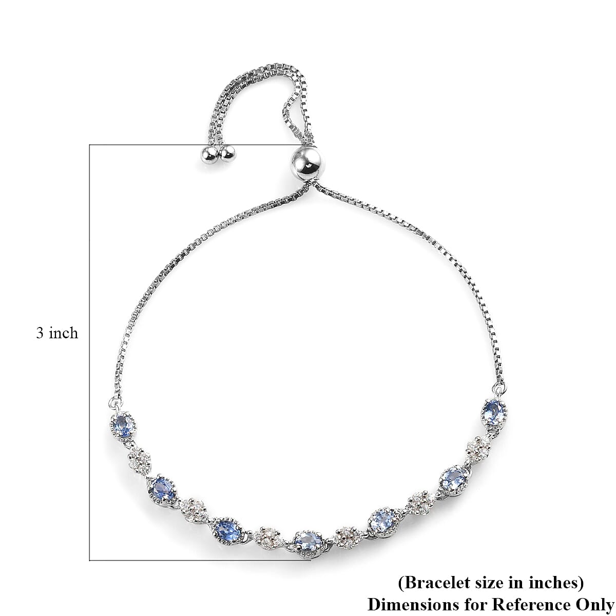 Ceylon Blue Sapphire and Zircon Bolo Bracelet in Platinum Over Sterling Silver 2.35 ctw