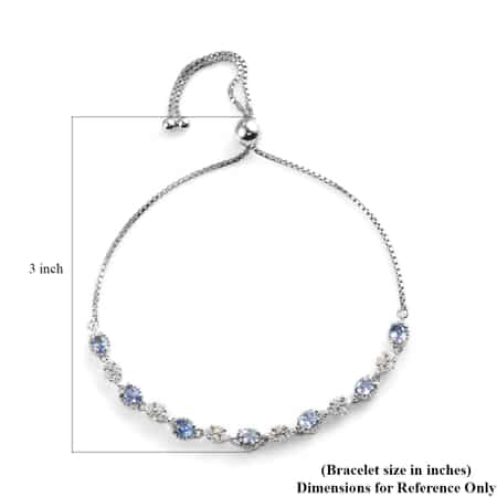 Ceylon Blue Sapphire and Zircon Bolo Bracelet in Platinum Over Sterling Silver 2.35 ctw image number 4