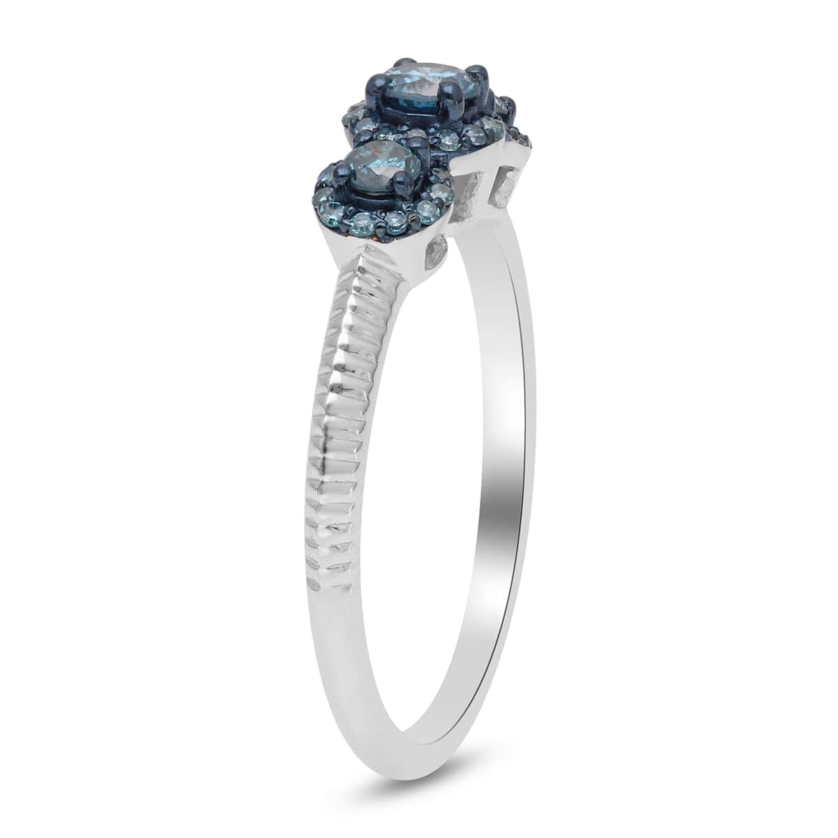 Venice Blue Diamond I1-I2 Trilogy Ring in Rhodium and Platinum Over Sterling Silver (Size 6.0) 0.50 ctw image number 3