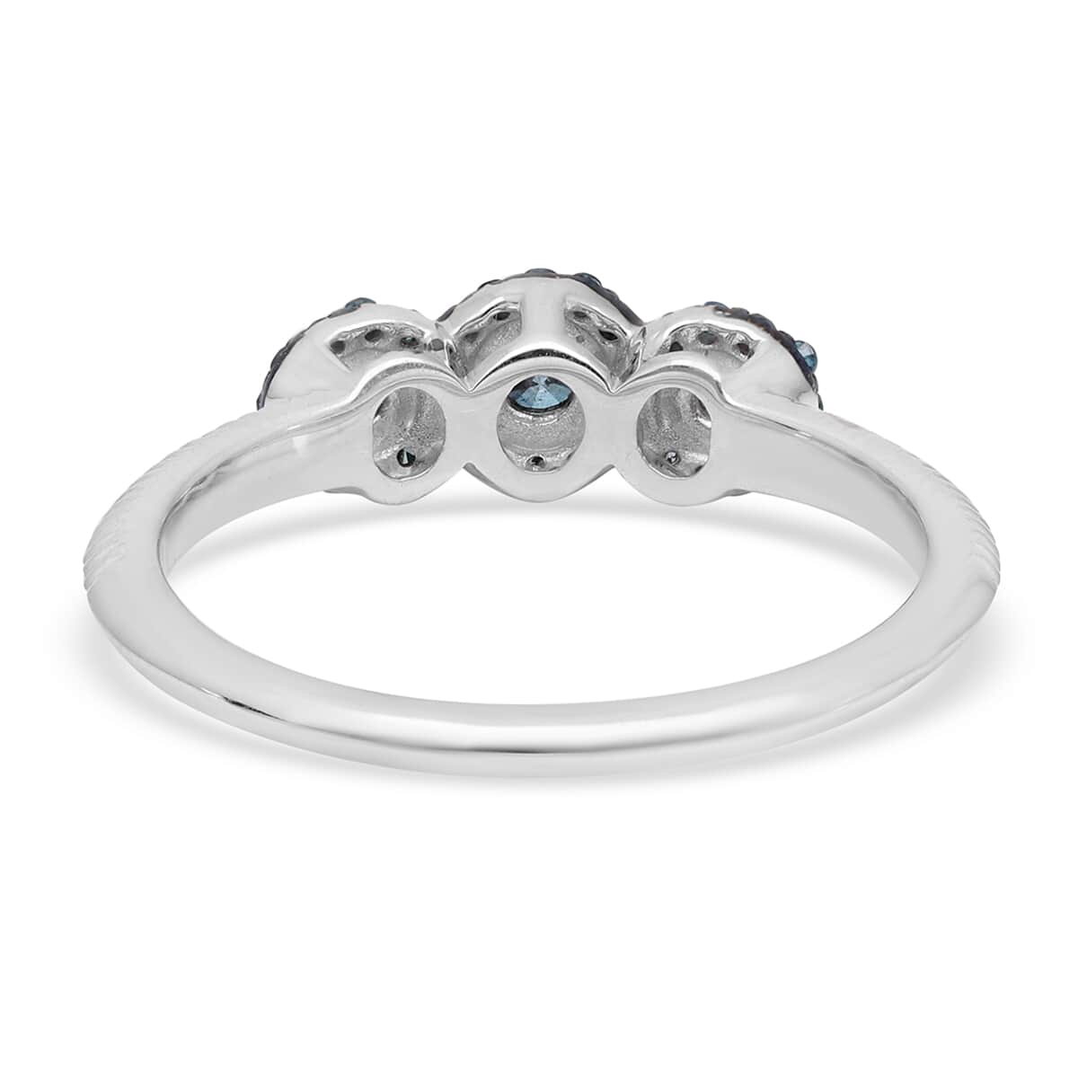 Venice Blue Diamond I1-I2 Trilogy Ring in Rhodium and Platinum Over Sterling Silver (Size 6.0) 0.50 ctw image number 4