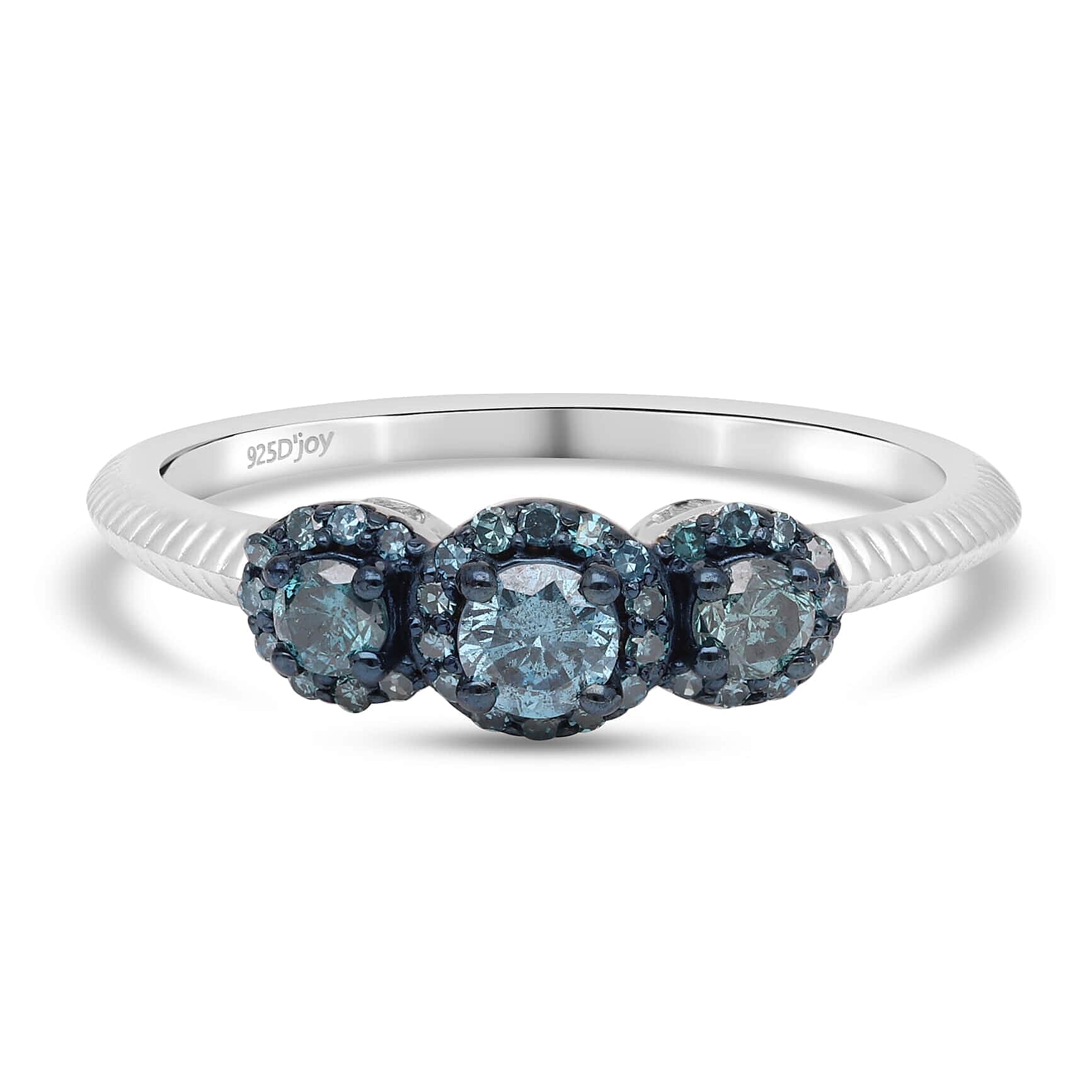 Venice Blue Diamond I1-I2 Trilogy Ring in Rhodium and Platinum Over Sterling Silver (Size 7.0) 0.50 ctw