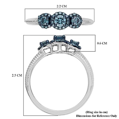Venice Blue Diamond I1-I2 Trilogy Ring in Rhodium and Platinum Over Sterling Silver (Size 7.0) 0.50 ctw
