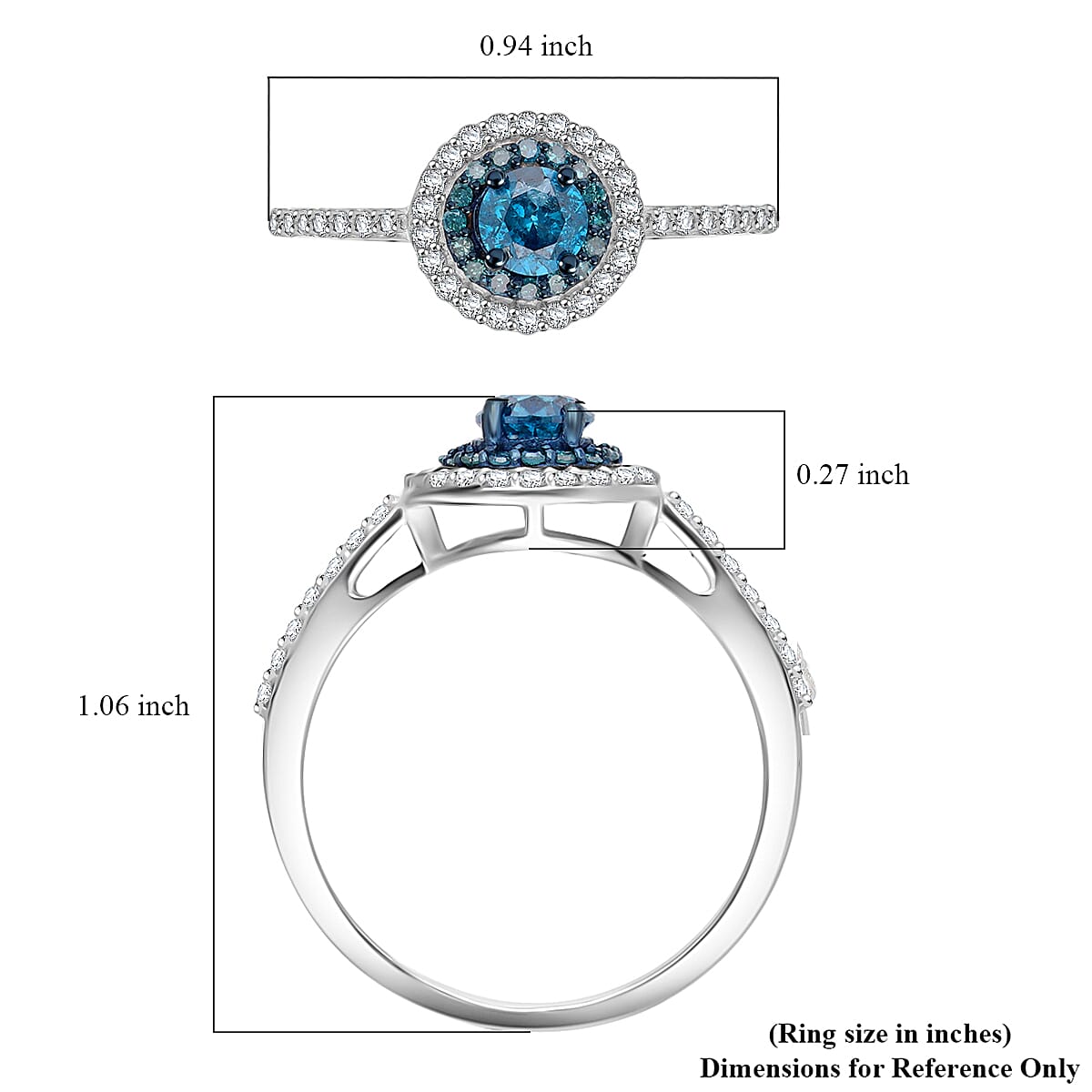 Venice Blue Diamond and Diamond I1-I2 1.00 ctw A Touch of Luxury Ring in Rhodium and Platinum Over Sterling Silver (Size 10.0)