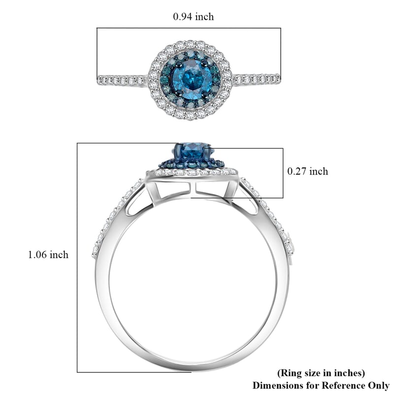 Venice Blue Diamond and Diamond I1-I2 1.00 ctw A Touch of Luxury Ring in Rhodium and Platinum Over Sterling Silver (Size 10.0)