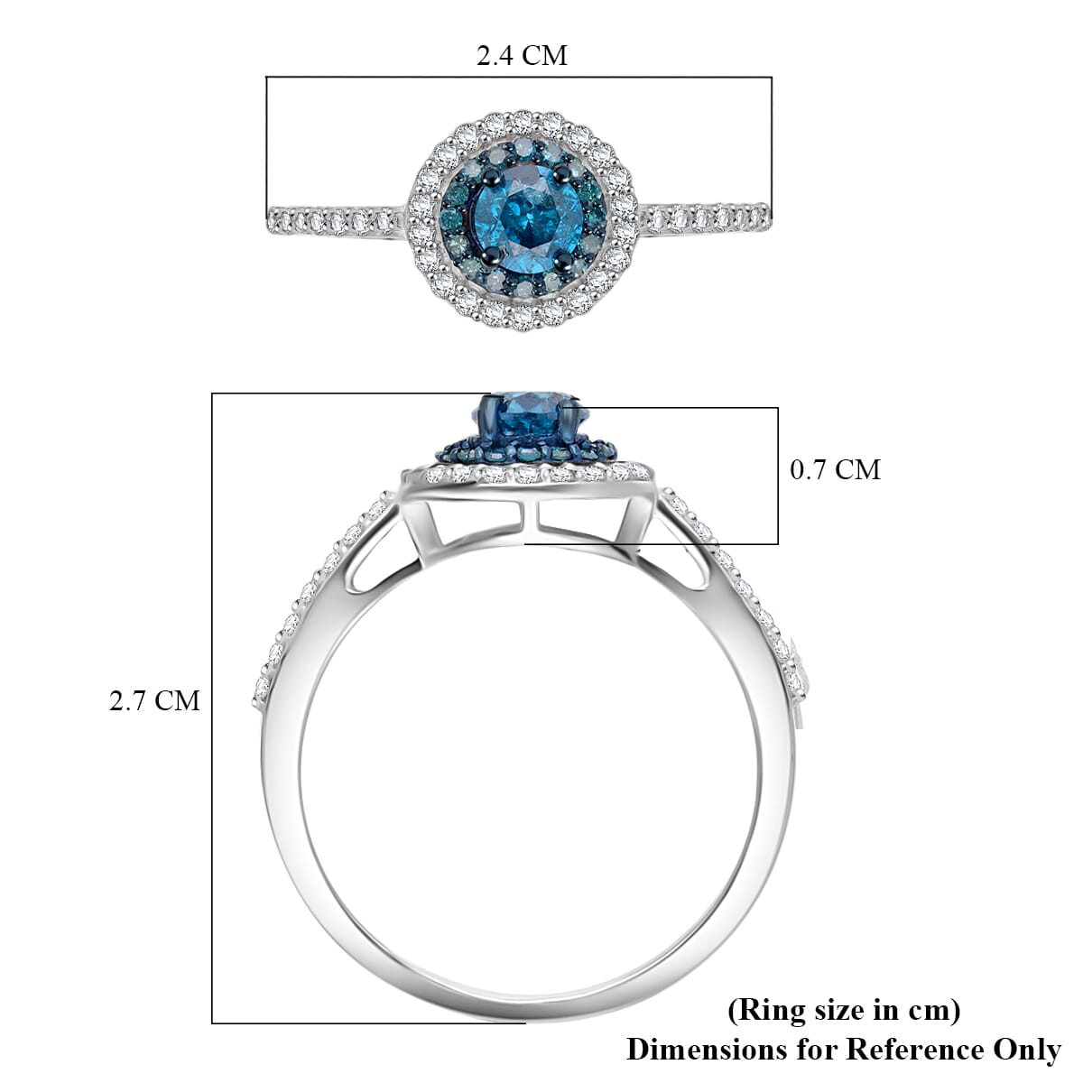 Venice Blue Diamond and Diamond I1-I2 1.00 ctw A Touch of Luxury Ring in Rhodium and Platinum Over Sterling Silver (Size 6.0) image number 4