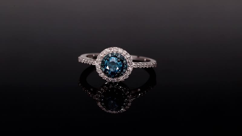 Venice Blue Diamond and Diamond I1-I2 Double Halo Ring in Rhodium and Platinum Over Sterling Silver 1.00 ctw