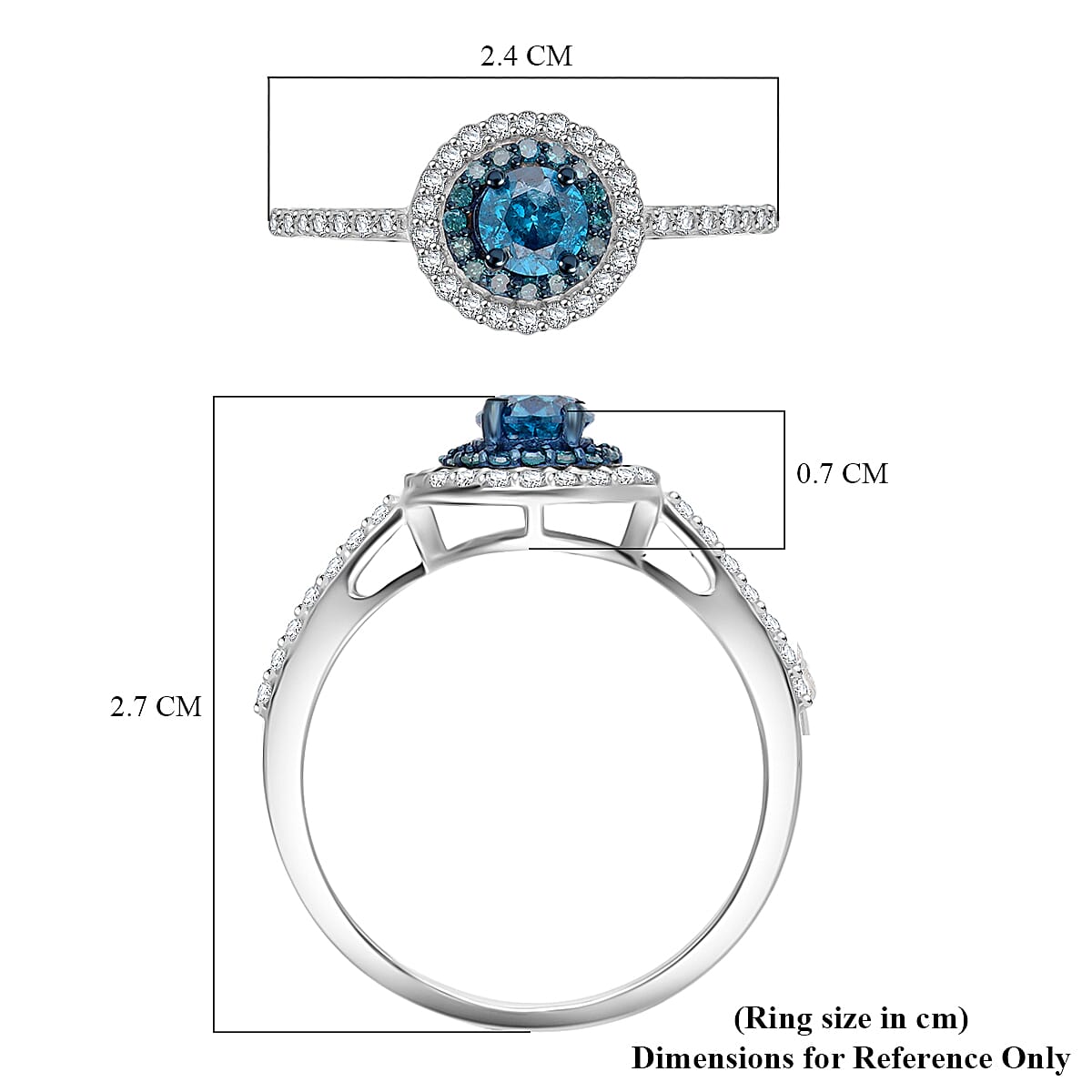 Venice Blue Diamond and Diamond I1-I2 1.00 ctw A Touch of Luxury Ring in Rhodium and Platinum Over Sterling Silver (Size 8.0)
