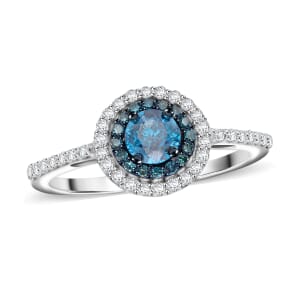 Venice Blue Diamond and Diamond I1-I2 1.00 ctw A Touch of Luxury Ring in Rhodium and Platinum Over Sterling Silver (Size 9.0)