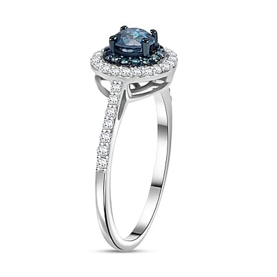 Venice Blue Diamond and Diamond I1-I2 1.00 ctw A Touch of Luxury Ring in Rhodium and Platinum Over Sterling Silver (Size 9.0)