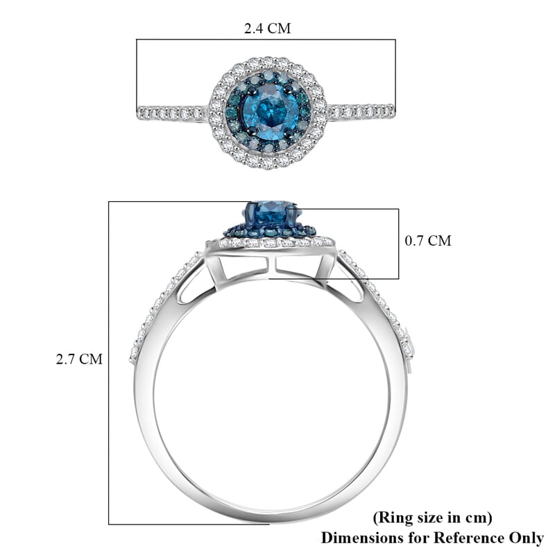 Venice Blue Diamond and Diamond I1-I2 1.00 ctw A Touch of Luxury Ring in Rhodium and Platinum Over Sterling Silver (Size 9.0)