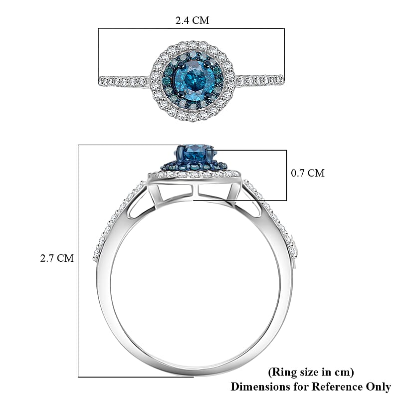 Venice Blue Diamond and Diamond I1-I2 1.00 ctw A Touch of Luxury Ring in Rhodium and Platinum Over Sterling Silver (Size 9.0)