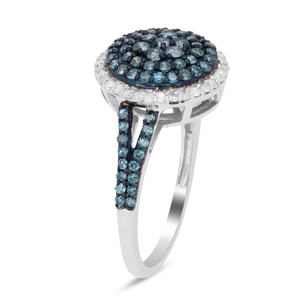 Venice Blue Diamond and Diamond I1-I2 Cocktail Ring in Platinum Over Sterling Silver 1.00 ctw image number 3
