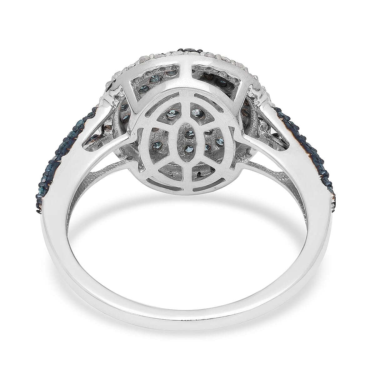 Venice Blue Diamond and Diamond I1-I2 Cocktail Ring in Platinum Over Sterling Silver (Size 10.0) 1.00 ctw