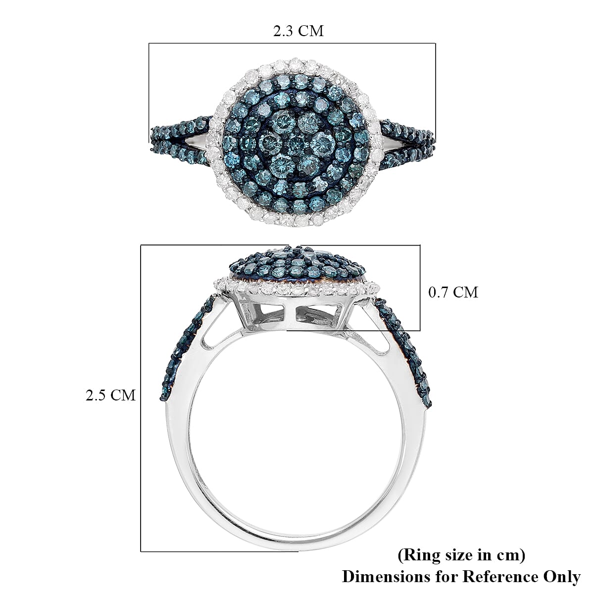 Venice Blue Diamond and Diamond I1-I2 Cocktail Ring in Platinum Over Sterling Silver (Size 10.0) 1.00 ctw