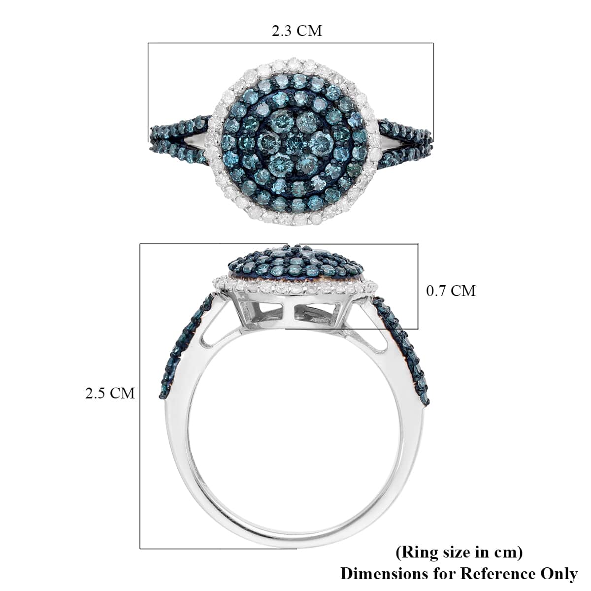 Venice Blue Diamond and Diamond I1-I2 Cocktail Ring in Platinum Over Sterling Silver 1.00 ctw image number 5