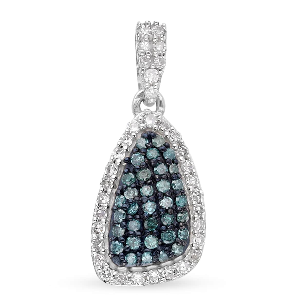 Venice Blue Diamond and Diamond I1-I2 Cluster Pendant in Rhodium & Platinum Over Sterling Silver 0.33 ctw image number 0