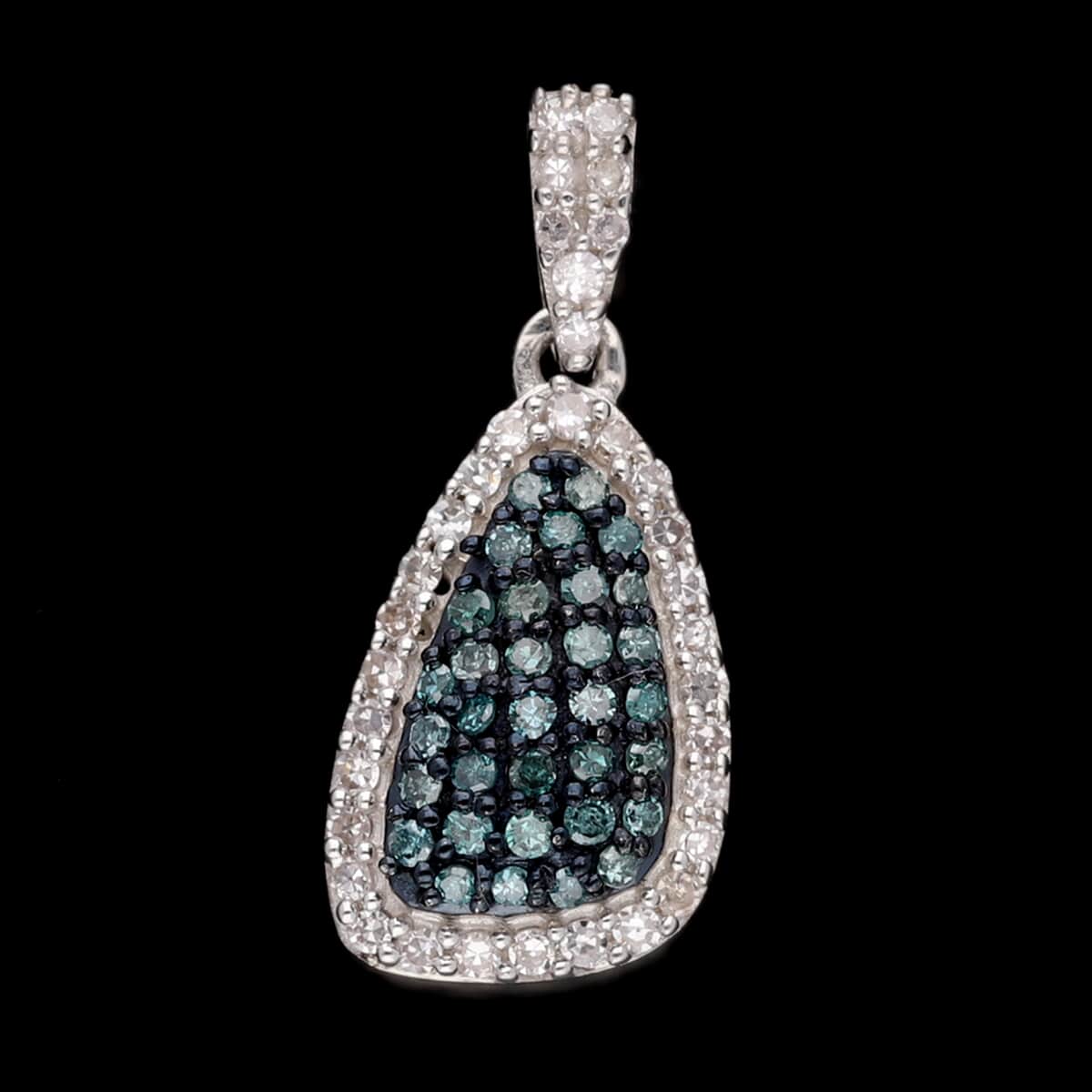Venice Blue Diamond and Diamond I1-I2 Cluster Pendant in Rhodium & Platinum Over Sterling Silver 0.33 ctw image number 1