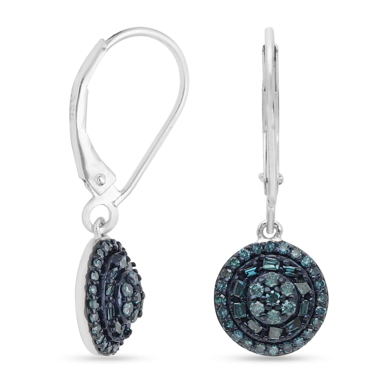 Venice Blue Diamond I1-I2 Cocktail Earrings in Rhodium and Platinum Over Sterling Silver 0.50 ctw image number 3