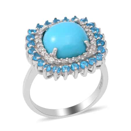 AMERICAN Natural Sleeping Beauty Turquoise, Multi Gemstone Cocktail Ring in Platinum Over Sterling Silver (Size 10.0) 6.25 ctw image number 2