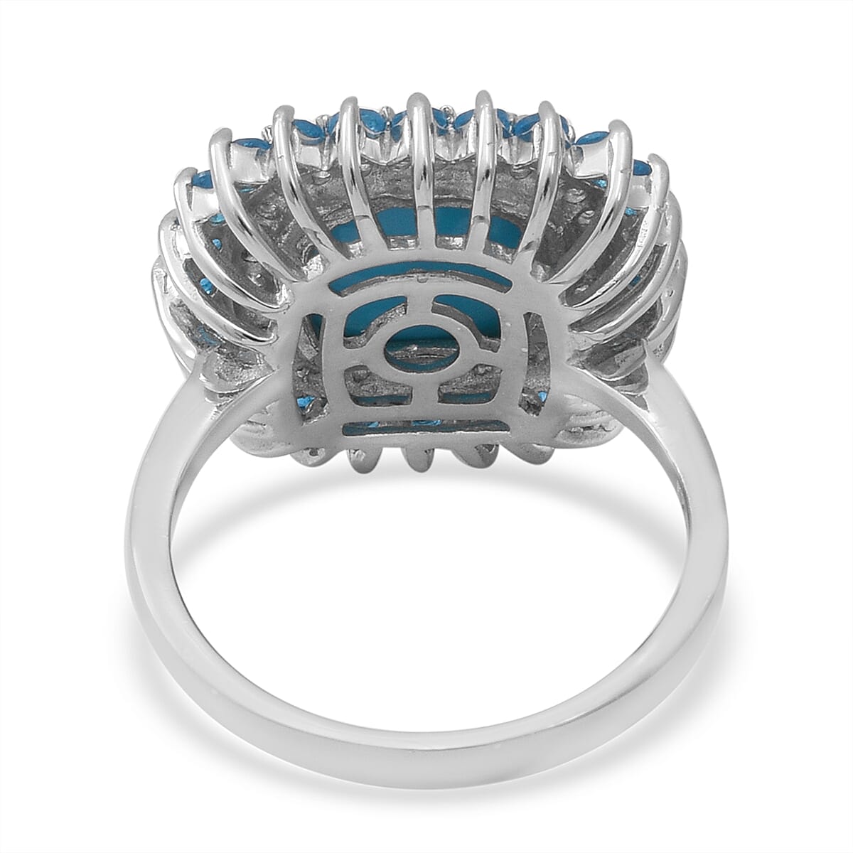 Sleeping Beauty Turquoise and Multi Gemstone 6.25 ctw Cocktail Ring in Platinum Over Sterling Silver (Size 10.0)