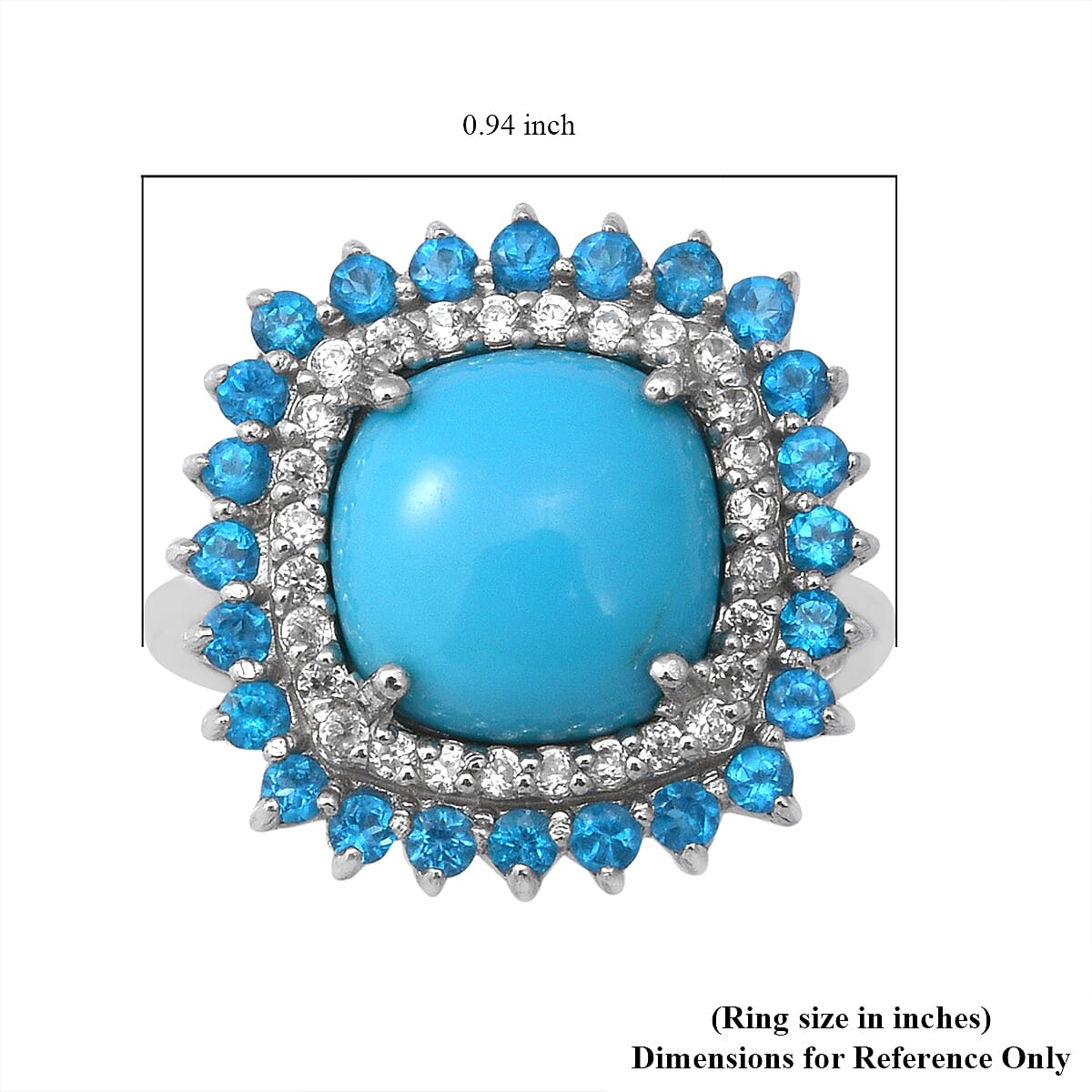Sleeping Beauty Turquoise and Multi Gemstone 6.25 ctw Cocktail Ring in Platinum Over Sterling Silver (Size 10.0)