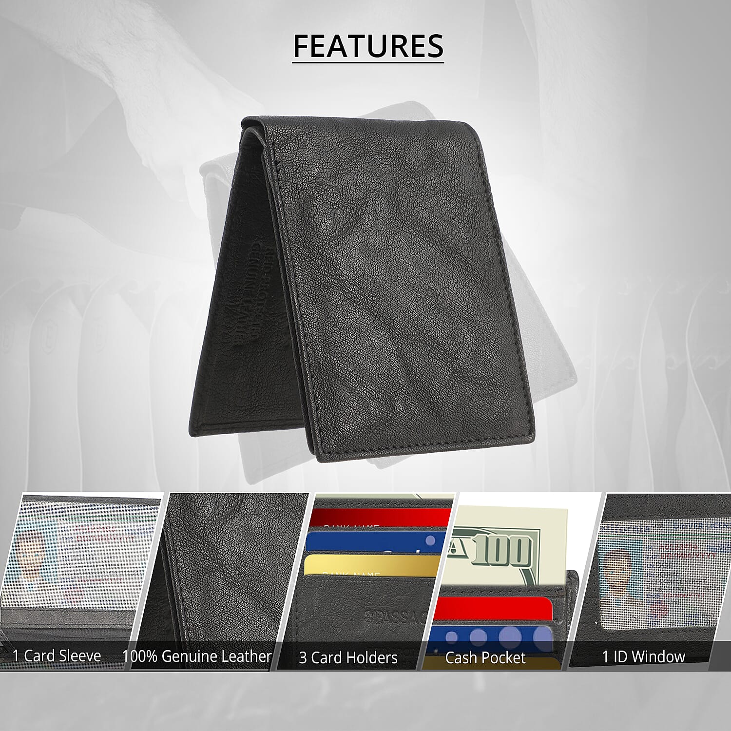 Passage Black Genuine Leather RFID Bi-Fold Men's Wallet