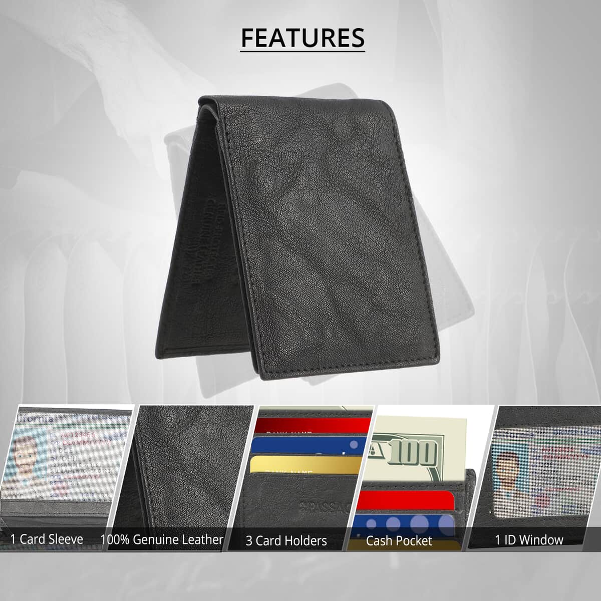 Black Genuine Leather RFID Men's Wallet (8.5"x3.5") image number 2