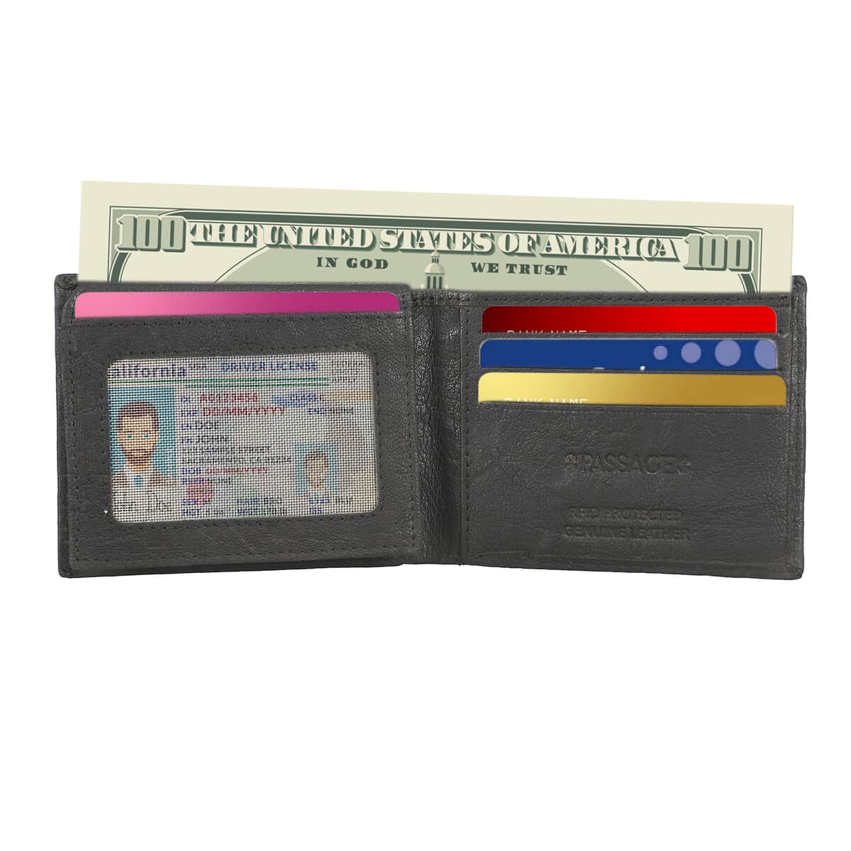 Black Genuine Leather RFID Men's Wallet (8.5"x3.5") image number 3