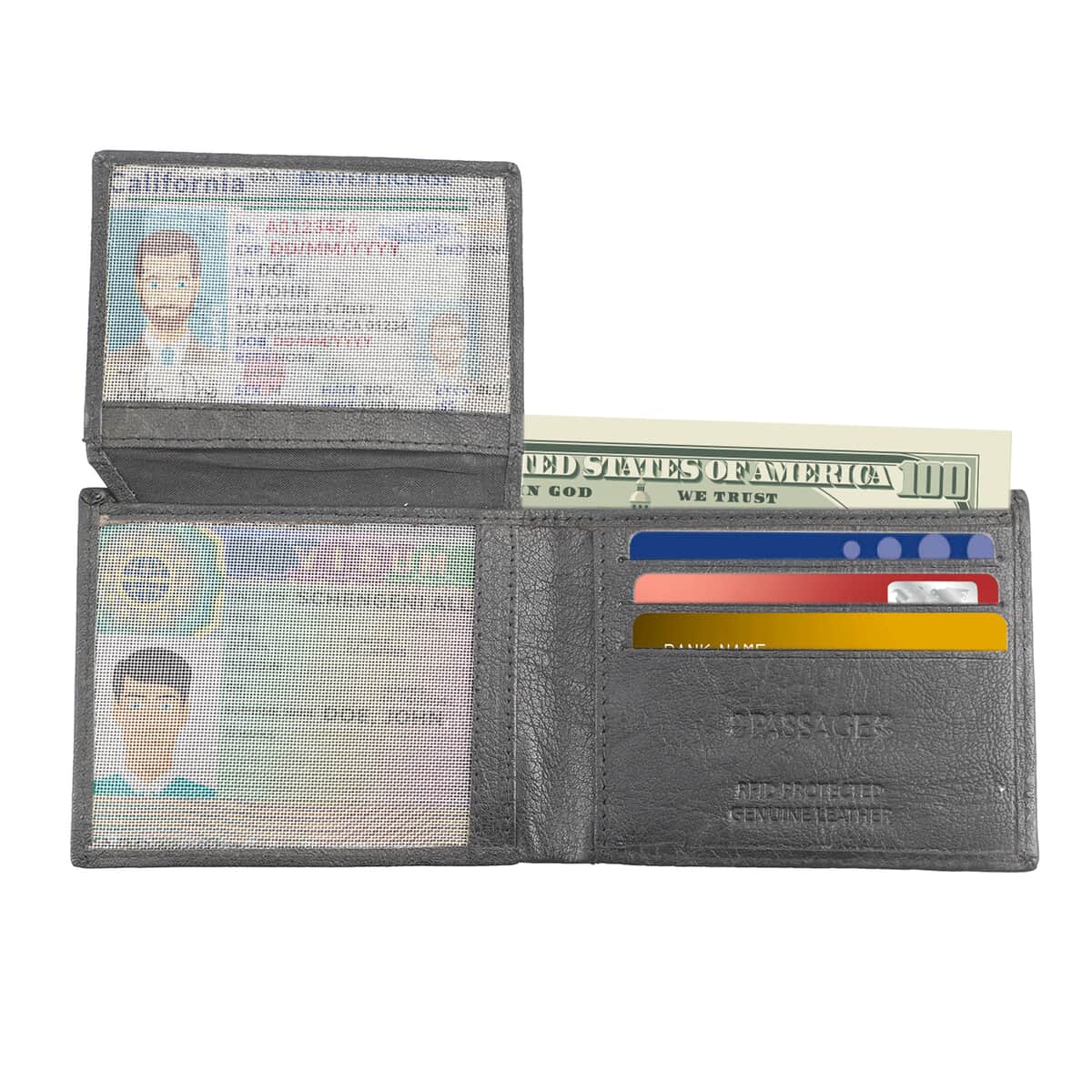Black Genuine Leather RFID Men's Wallet (8.5"x3.5") image number 4