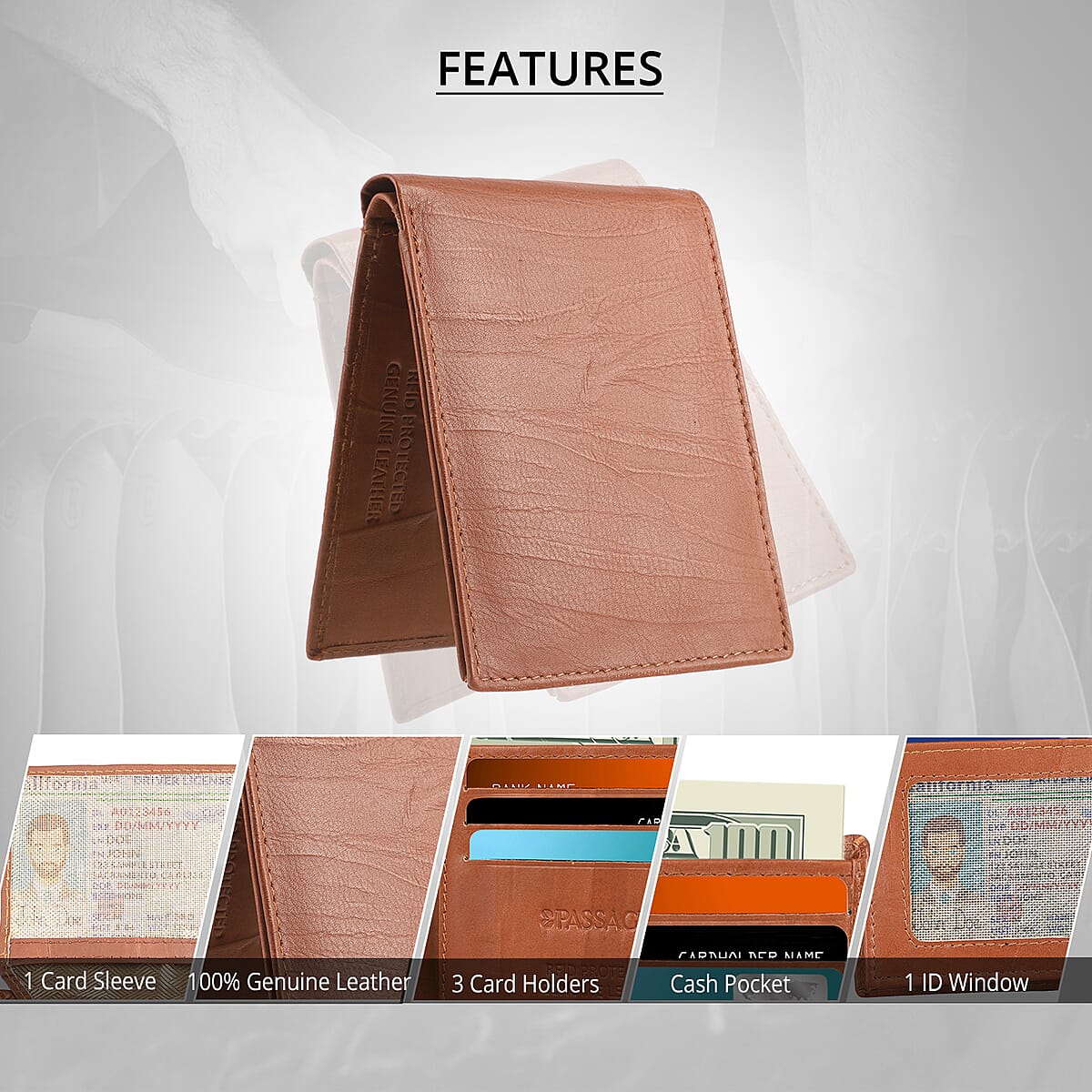 Passage Cognac Genuine Leather RFID Bi-Fold Men's Wallet image number 2