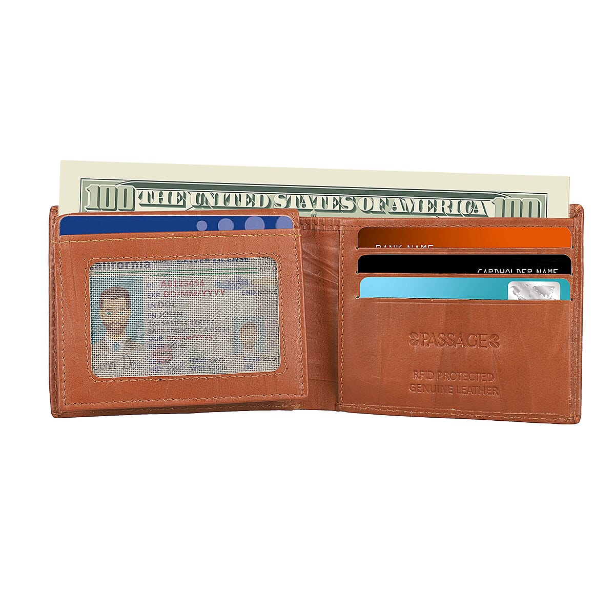 Passage Cognac Genuine Leather RFID Bi-Fold Men's Wallet image number 3