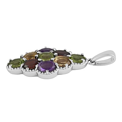 Multi Gemstone Elongated Pendant in Stainless Steel 4.25 ctw