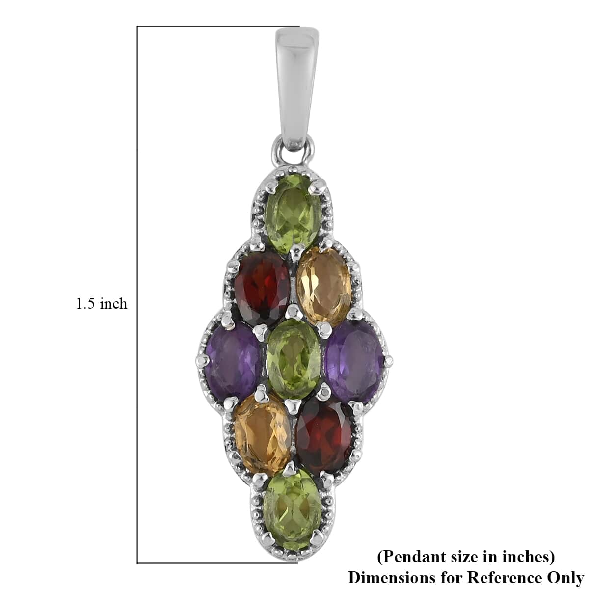 Multi Gemstone Elongated Pendant in Stainless Steel 4.25 ctw image number 3