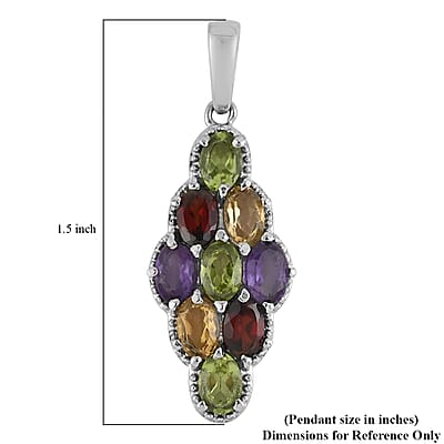 Multi Gemstone Elongated Pendant in Stainless Steel 4.25 ctw