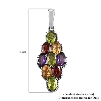 Multi Gemstone Elongated Pendant in Stainless Steel 4.25 ctw