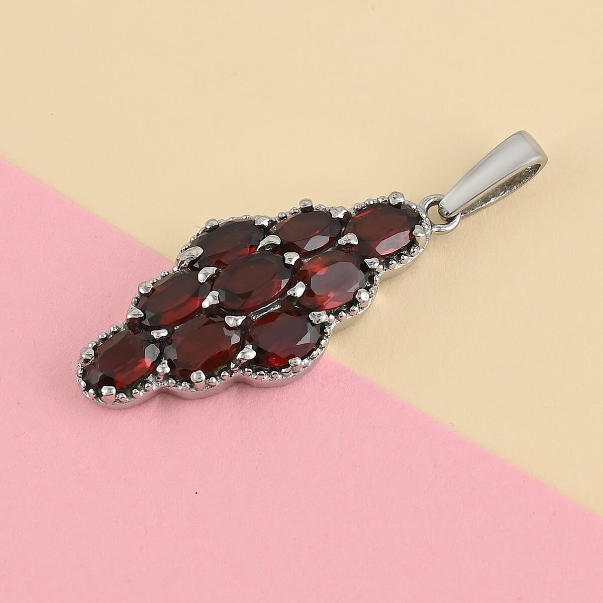 Mozambique Garnet Elongated Pendant in Stainless Steel 5.00 ctw image number 1