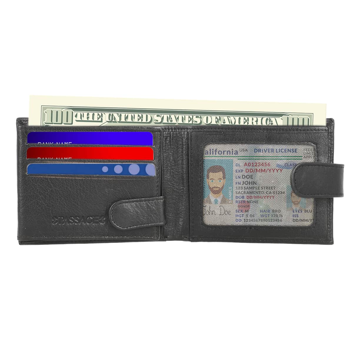 Black Genuine Leather RFID Men's Wallet (8.5"x3") image number 3