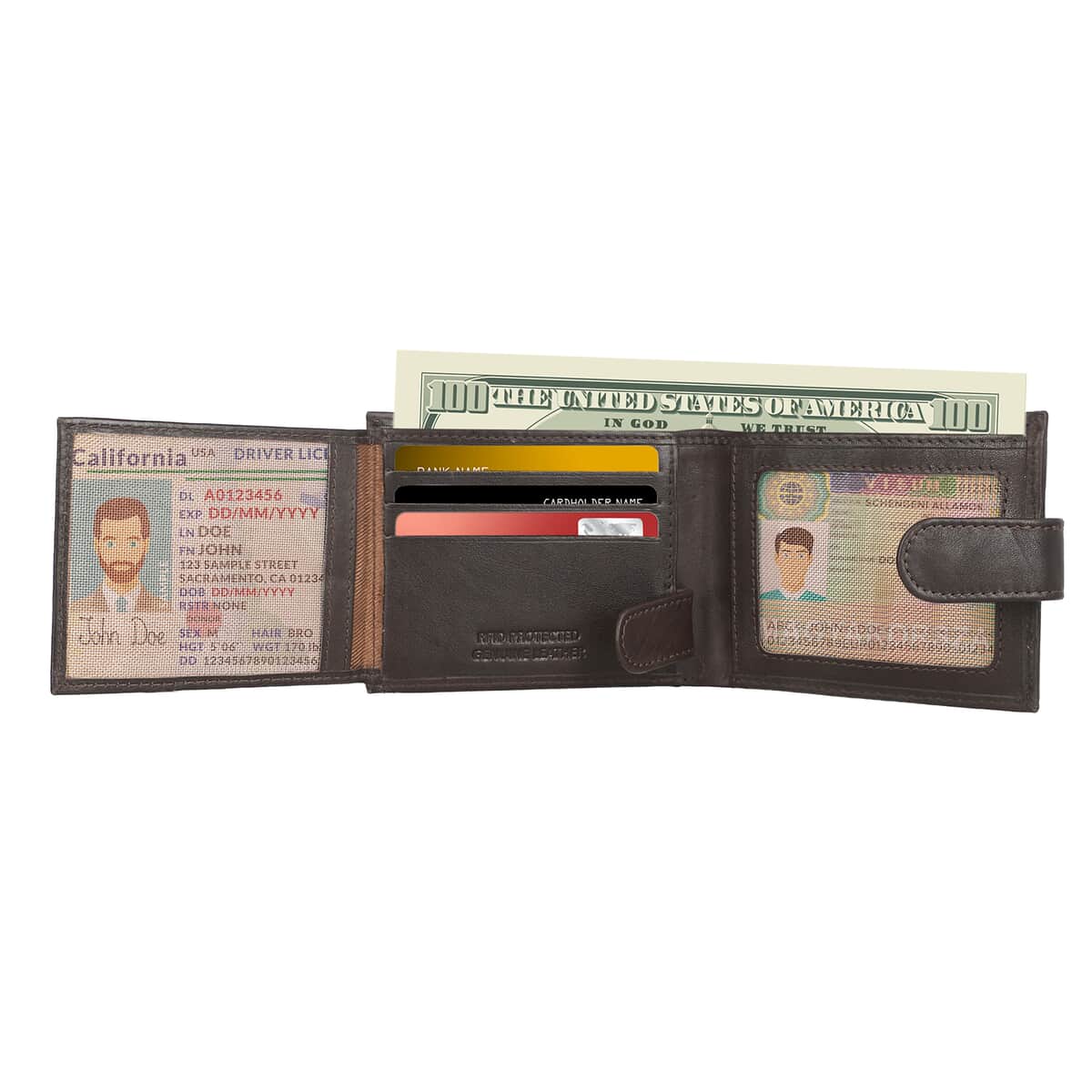 Passage Black Genuine Leather RFID Bi-Fold Men's Wallet with Snap Closure image number 4