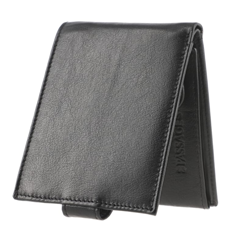 Passage Black Genuine Leather RFID Bi-Fold Men's Wallet with Snap Closure
