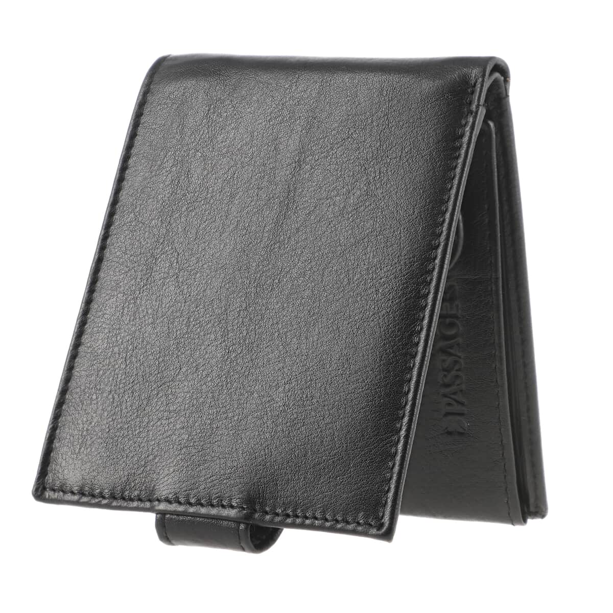 Passage Black Genuine Leather RFID Bi-Fold Men's Wallet with Snap Closure image number 6