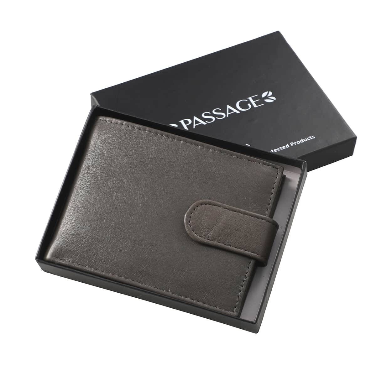Passage Gray Genuine Leather RFID Bi-Fold Men's Wallet with Snap Closure image number 5