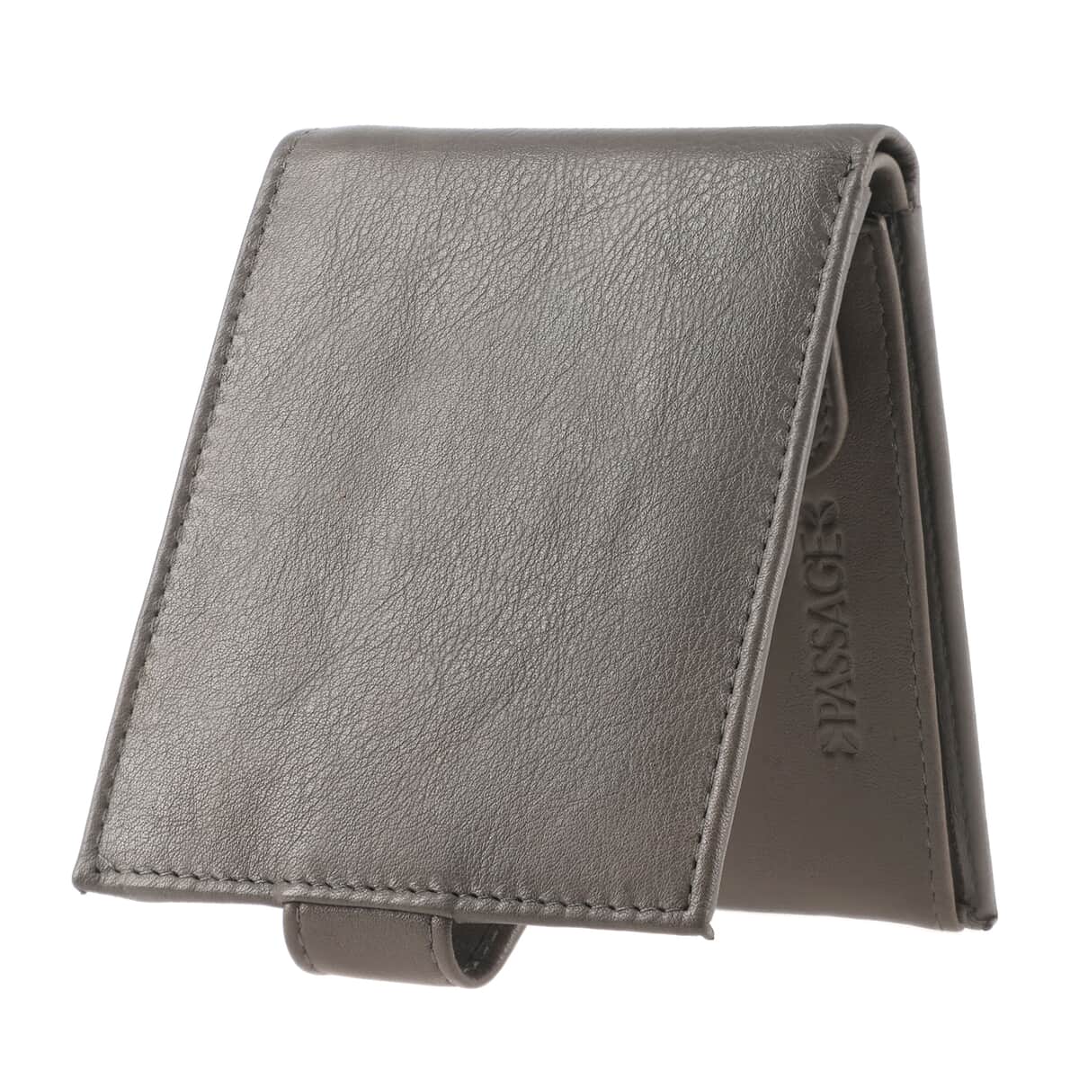 Passage Gray Genuine Leather RFID Bi-Fold Men's Wallet with Snap Closure image number 6