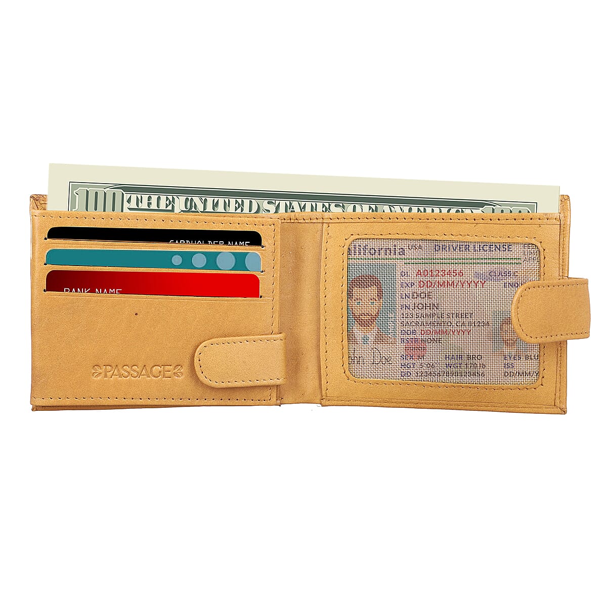 Passage Tan Genuine Leather RFID Bi-Fold Men's Wallet with Snap Closure image number 3