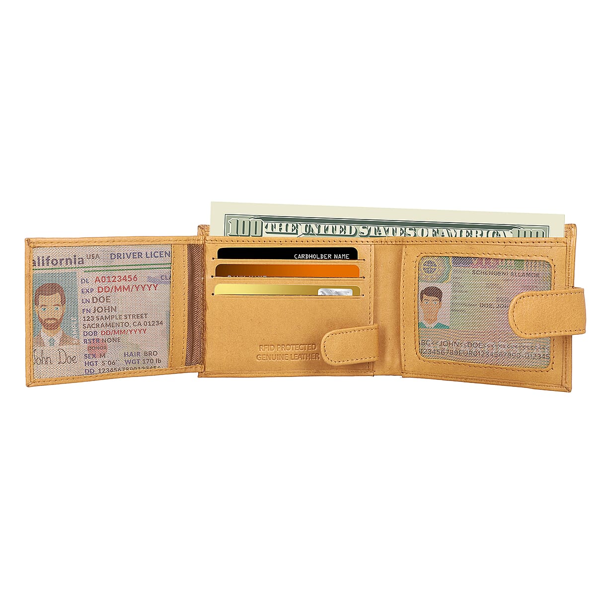 Passage Tan Genuine Leather RFID Bi-Fold Men's Wallet with Snap Closure image number 4
